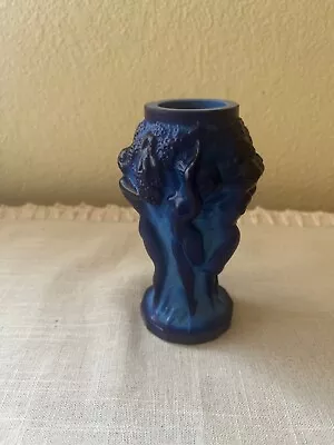 DESNA CZECH Bohemia BLUE MALACHITE ART DECO GLASS BACCHANTES VASE • $85