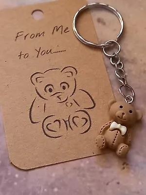 Keyring Bear From Me To You.. Wellbeing Teddy Send A Hug Gift Wooden Keepsake • £3.29