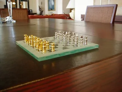 Chess Board Game Strategy Handmade Vintage Gold Platinum Pawns Home Ornament • $200
