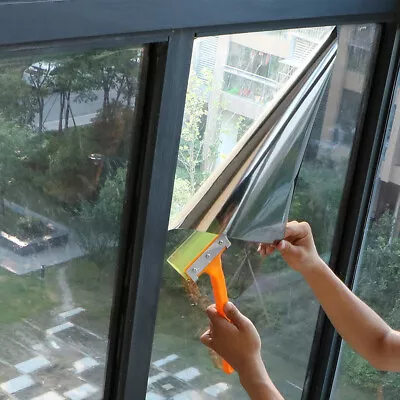 £5.94 • Buy UK Silver Blackout Window Film One Way Mirror Reflective Privacy Sticky Glass UV
