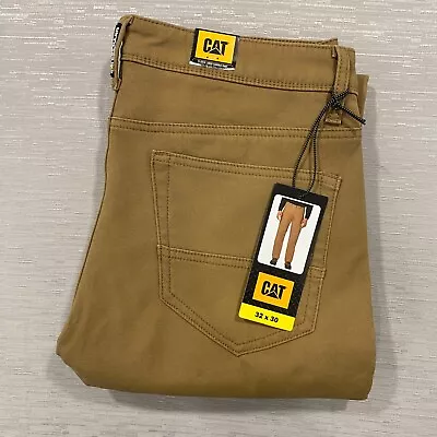 CAT Caterpillar Fleece Lined Brown Canvas Work Pants Mens Size 32 X 30 Insulated • $29.95