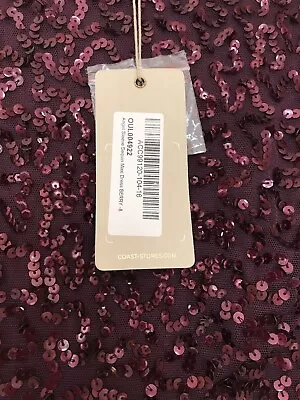 Prom Dress Party Occasion Coast BNWT Size 8 Angel Sleeve Maxi Sequin In Berry  • £30