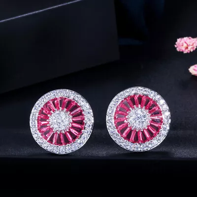 Lovely Silver Plated Cubic Zirconia Crystal Round Stud Earrings Party Jewelry  • $6.19