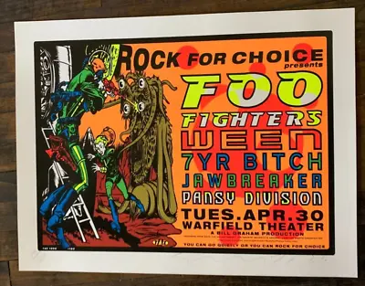 TAZ - 1996 - Foo Fighters/Ween Concert Poster S&N Rock For Choice @ Warfield • $265