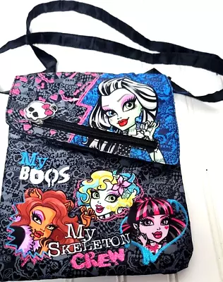 Monster High Girls Black Sparkly Crossbody Shoulder Bag  Purse/w Pockets • $7.88