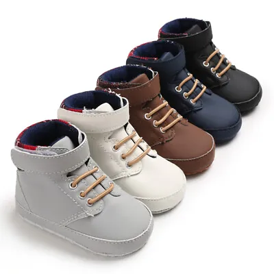 Newborn Baby Boy Pram Shoes Infant First Step Booties High Top Boots Size 0-18 M • £4.99