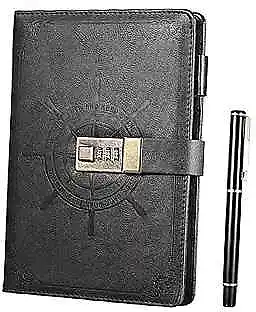  Black Journal With Lock Vintage Faux Leather Lock Diary Notebook Planner  • $20.19