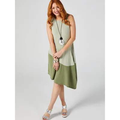 Marla Wynne Luxe Crepe Drape Colour Block Dress Green Tone Olive BNWT New - L • £12.95