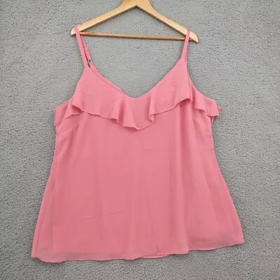 City Chic Top Womens Medium 18 Pink Floating Flirt Cami Ruffle Neckline Casual • $42.72