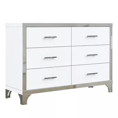 Elegant High Gloss Dresser W/Metal Handle Mirrored Storage Cabinet With 6 Drawer • $331.69