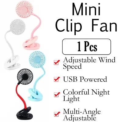 $15.99 • Buy Clip On Rechargeable USB Portable 360° Mini Fan Travel Desk Pram Car Cooling Fan