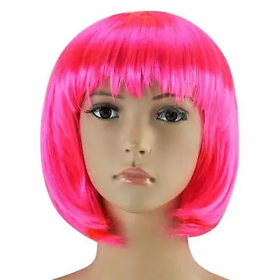 Bob Cut Fancy Dress Wigs Women’s Sexy Short Play Costume Ladies Full Wig Pink • £4.65