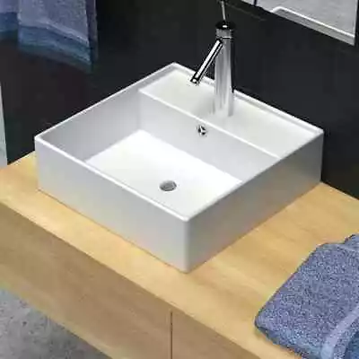 Ceramic Basin With Overflow&Faucet Hole Home Bathroom Sink White/Black VidaXL • $81.99