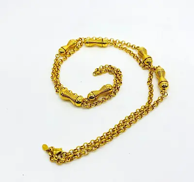 Vintage Monet Gold Tone Necklace With Barbell Shaped Beads 34 Inches Signed • $24.97