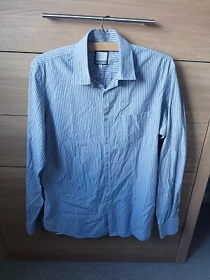 MUSTO Shirt Men’s Size Medium White Blue Striped Long Sleeve Good Condition • £15.99