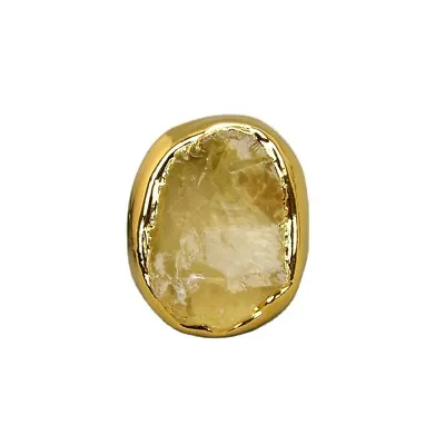 Natural Yellow Lemon Quartz Crystal Rings Gold Plated Edge Stone Resizable Ring • $9.99