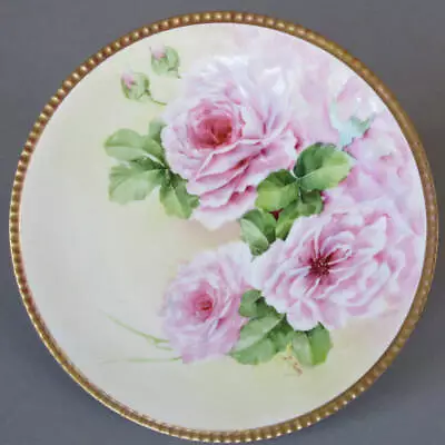 Antique GINORI Hand Painted Porcelain Cabinet Plate PINK ROSES Gilt Trim Signed • $9.99