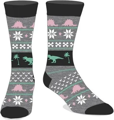 Christmas Socks Mens Crew - Dinosaur Ugly Christmas Sweater Design - Size 10-13  • $9.99