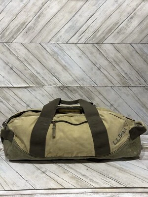 $149.77 • Buy LL Bean VTG Large Duffle Travel Bag Leather Canvas Brown Brass Metal Zipper