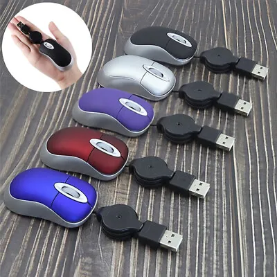 Retractable Travel Mouse Mini USB Optical Wired Mice For Home Laptop Universal • £5.99