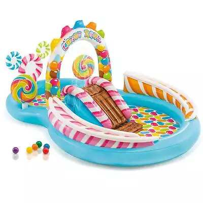 Intex 9ft X 6ft X 51in Kids Inflatable Candy Zone Play Center Pool W/ Waterslide • $55.99