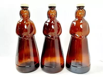 Vintage Lot Of 3 Mrs. Butterworth's 10  Amber Glass Syrup Bottles W/Metal Lids W • $14.99