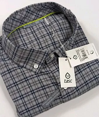 TASC Performance Bamboo Shirt Gray Plaid Long Sleeve Poplin Men's Large  • $49.95