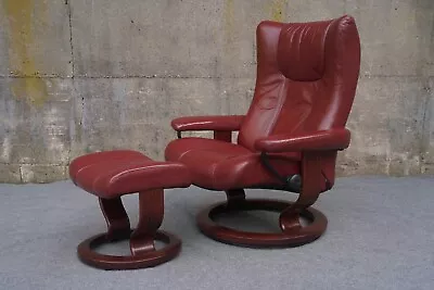 Danish Modern Ekornes Stressless Large Eagle Classic Recliner Chair & Ottoman • $1049.99