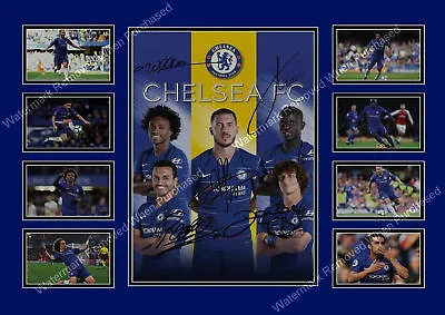Chelsea Fc 2018 Eden Hazard Willian Luiz Kante Pedro Signe A4 Photo Print Signed • £8.69
