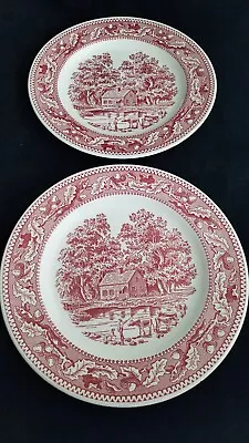 Vintage Set Of 2 Royal Ironstone Pink Transfer Memory Lane 10  Dinner Plates • $23