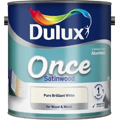 Dulux Once Gloss Pure Brilliant White Paint Wood & Metal Satinwood 750ml/2.5L • £28.99