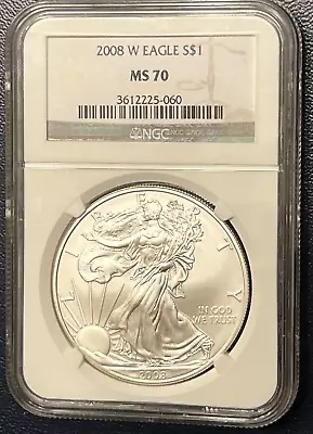 2008 W Silver American Eagle NGC MS 70 Brown Label • $0.01