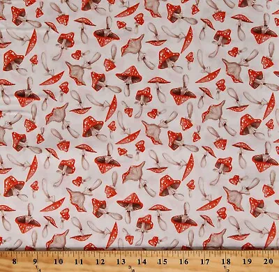 Cotton Mushrooms Woodland Nature Cottagecore Fabric Print By The Yard D578.41 • $12.49