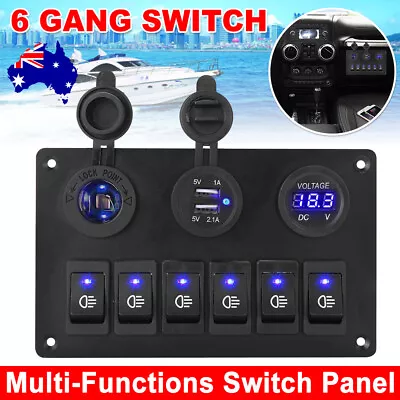 Waterproof 6 Gang 12V Switch Panel USB LED Rocker Toggle Control Car Boat Marine • $27.95