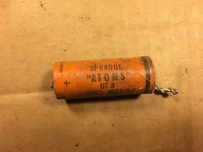 Vintage Sprague Atom 8 Uf 450v Capacitor UT 8 Axial Tube Amp Cap 1940s #2 • $5