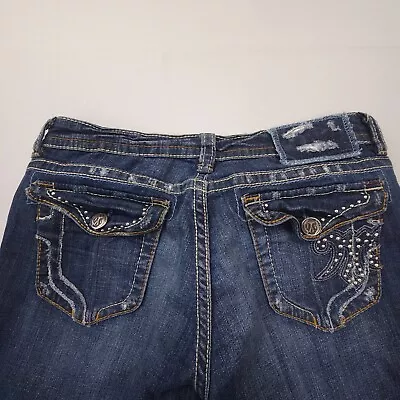 MEK Denim Alberta Easy Capri Jeans Womens Size 29 Dark Studded Flap Pockets Low • $19.99