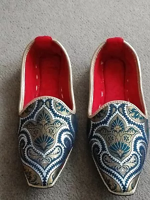 Mens Designer Blue Gold Handmade Khussa Shoes Size  Uk 10  • £25