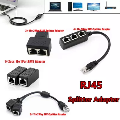 Ethernet Splitter 1 To 2/3 RJ45 LAN Internet Cable Adapter Connector CAT 5 6 7 • $6.99