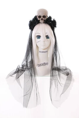 £19.74 • Buy C-27-2 Skull Devil Headband Headdress Black Roses Veil Gothic Larp