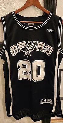 VTG NBA Reebok Blk White San Antonio Spurs Manu Ginobili Jersey 20 Men Med SEWN  • $84.99