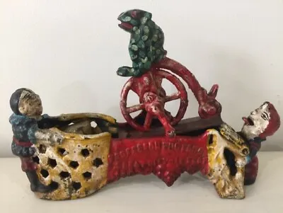 Antique Cast Iron Professor Pug Frog Great Bicycle Feat Mechanical Bank PAT 1875 • $2495