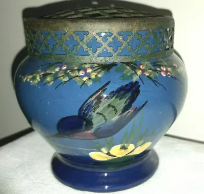 Vintage Longpark Torquay Pottery 'Kingfisher' Rose Bowl / Lidded Vase • £18