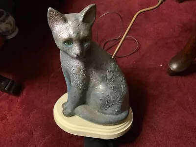 $150 • Buy RARE! Vintage Mid Century 1950's Ceramic Green Eyed White Cat Lamp Night Light