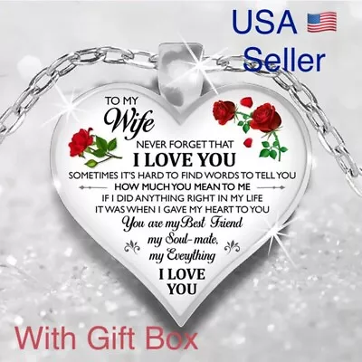 To My Wife I Love You Husband Heart Rose Necklace Christmas Birthday Gift N177 • $13.99