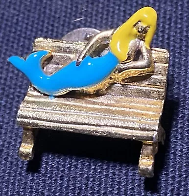 Mermaid Laying On Bench Pin Back Vintage - 1 Inch - Collectible • $17.99