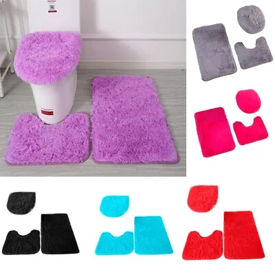 3pcs Bathroom Mat Set Nonslip Washable Fluffy Toilet Cover Pedestal Rug Bath Mat • $13.88