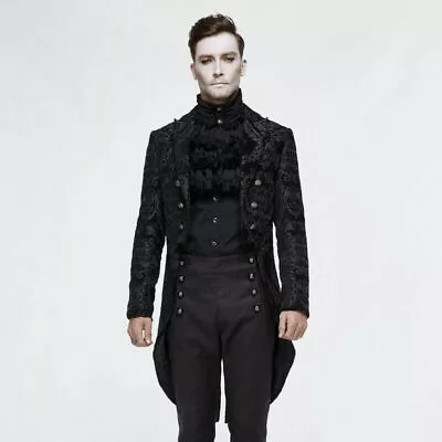 Devil Fashion Vintage Men Goth Jacquard Double-breasted Black Dovetail Overcoat • $84.99