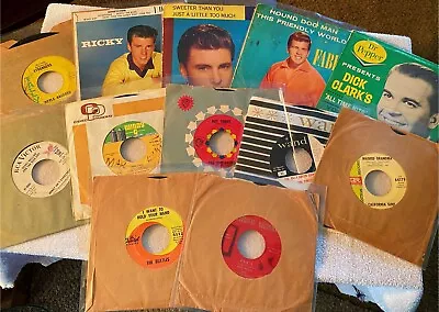 Lot Of 12 45 RECORDS 50s/60s  TEEN IDOL BEATLES SURF ELVIS  F / VG Condition • $12.95