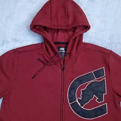 Ecko Unlimited Rhino Logo Fleece Zip Up Hoodie Mens SZ-S Burgundy Sweatshirt EUC • $17.85