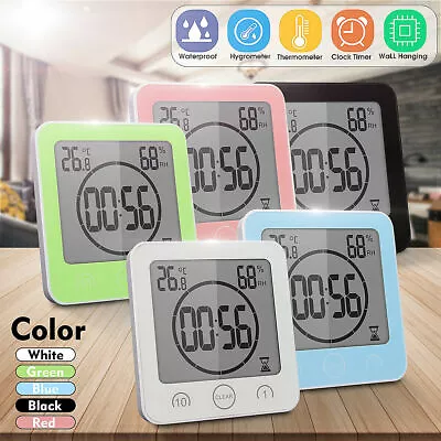 $21.84 • Buy Bathroom Waterproof Digital Shower Clock Timer Alarm Temperature Meter Humidity
